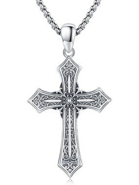 Gothic & Celtic Cross Necklace - 925 Sterling Silver Unisex Christian Jewelry